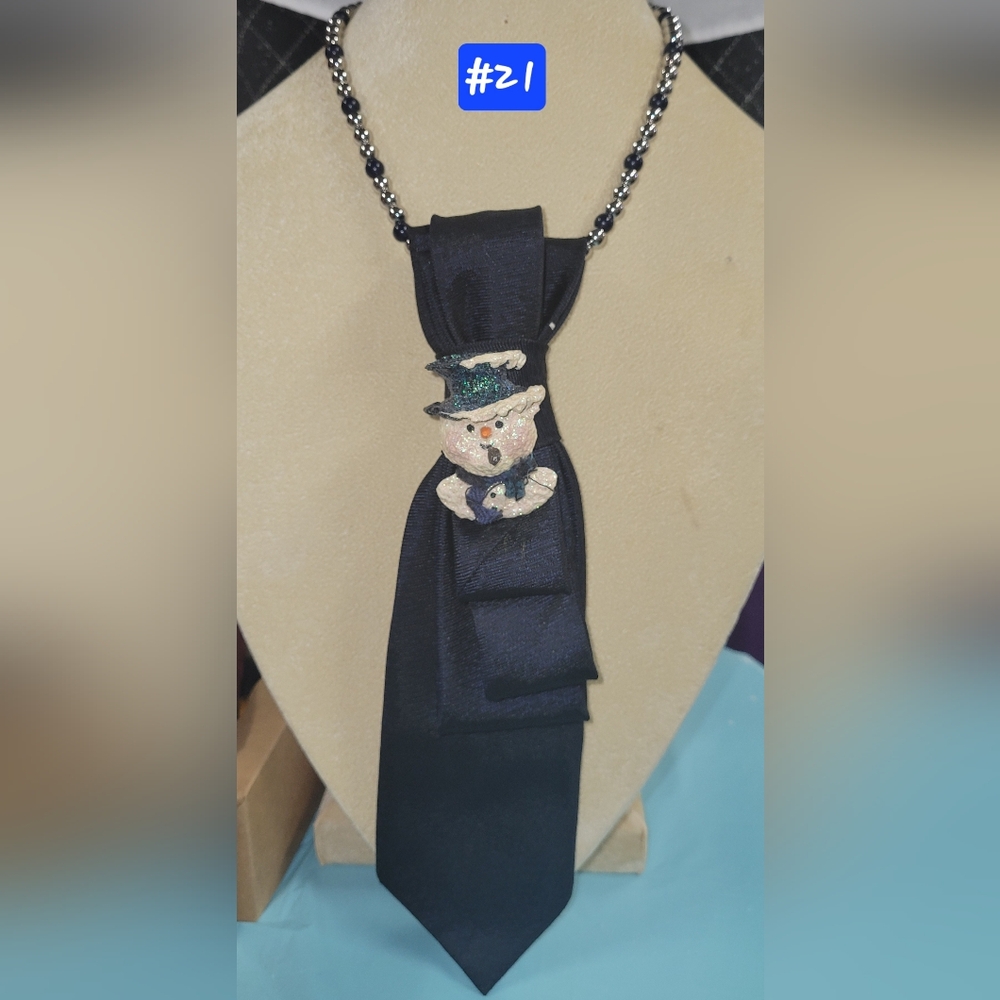 Fashion forward twist on a power tie Holiday Necklace